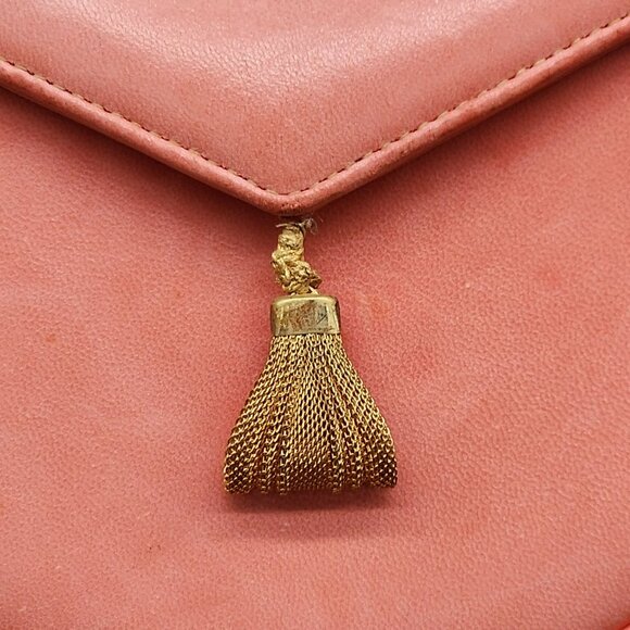 Pink Salmon Leather Bag Gold Mesh Strap Small Hard Case Sondra Robert Vintage - Picture 3 of 15